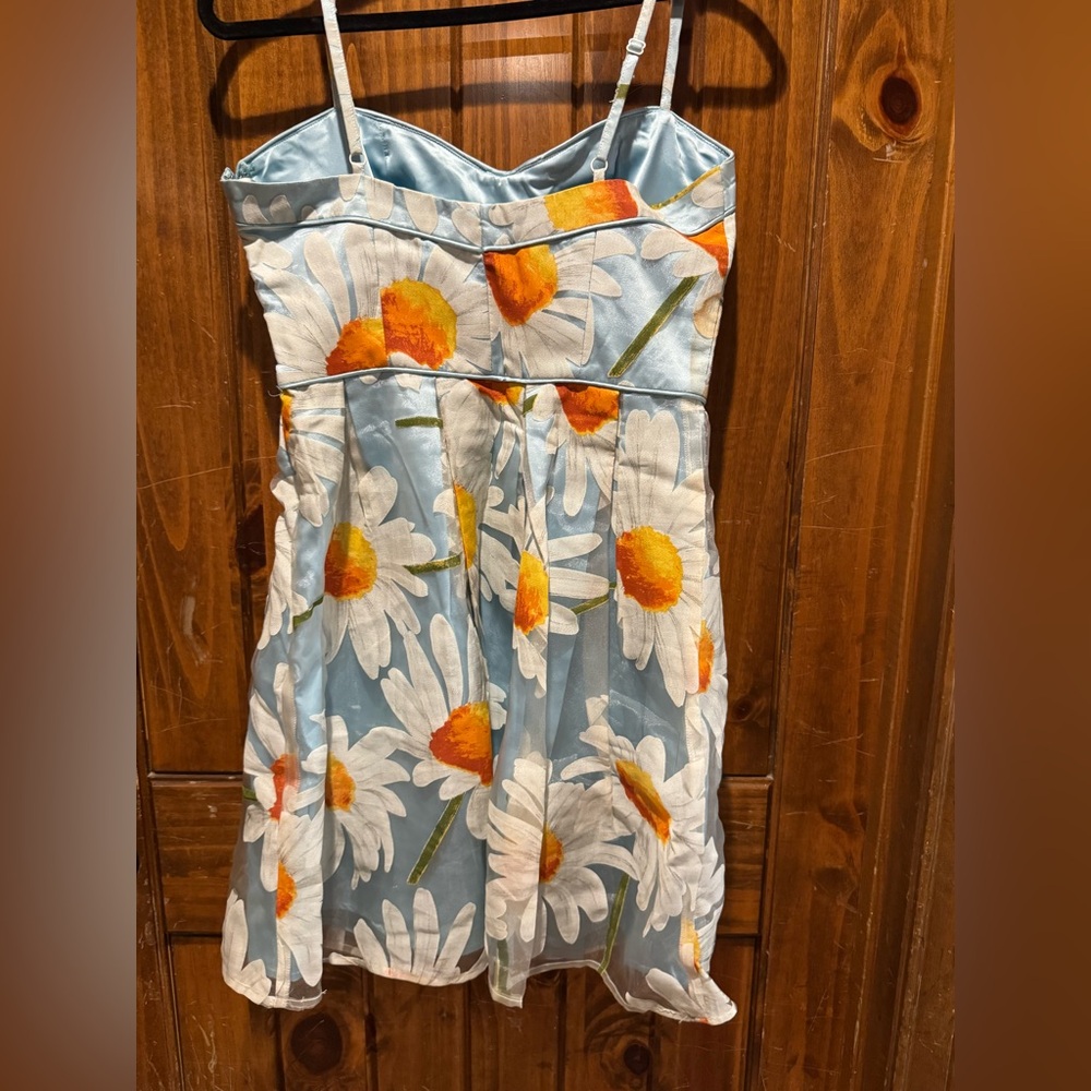 Minuet Light Blue Satin with Sunflower Design Dress - Picture 2 of 3